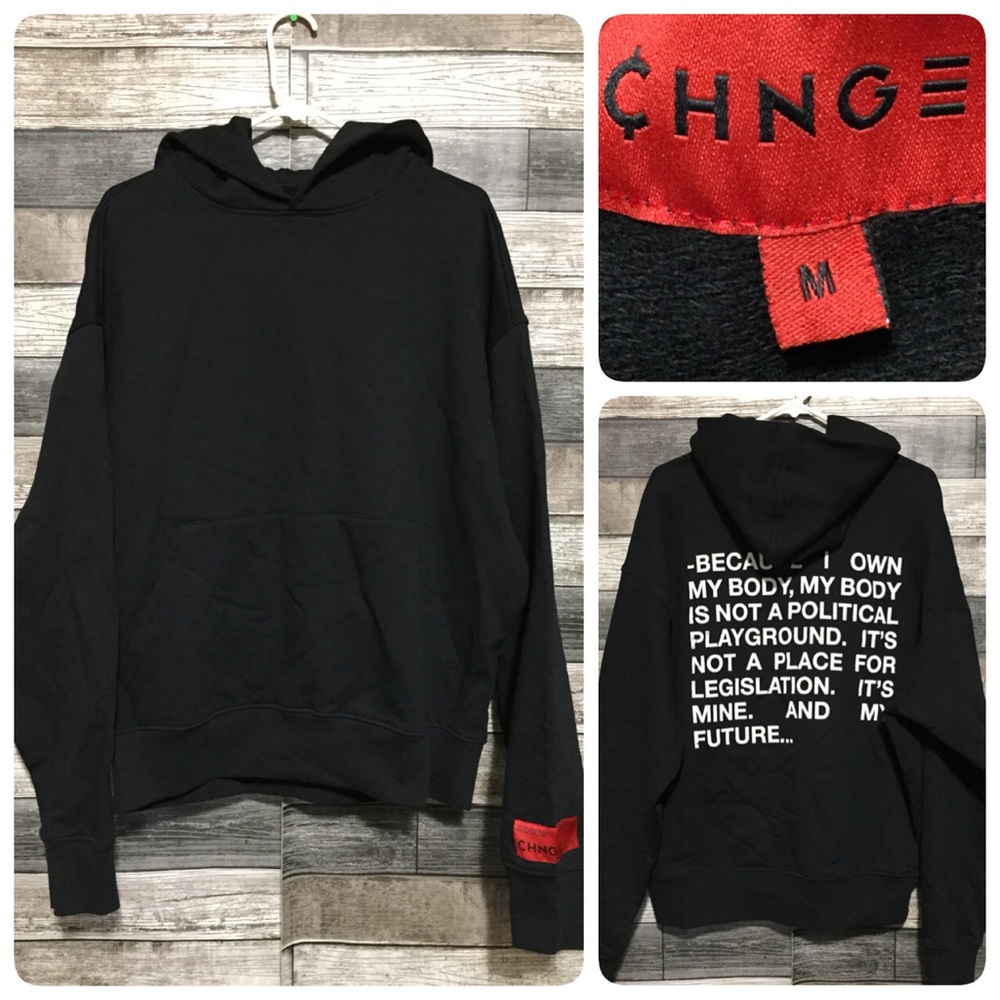 CHNGE Oversized Heavyweight Hoodie Men’s M Black Pullover Graphic Print